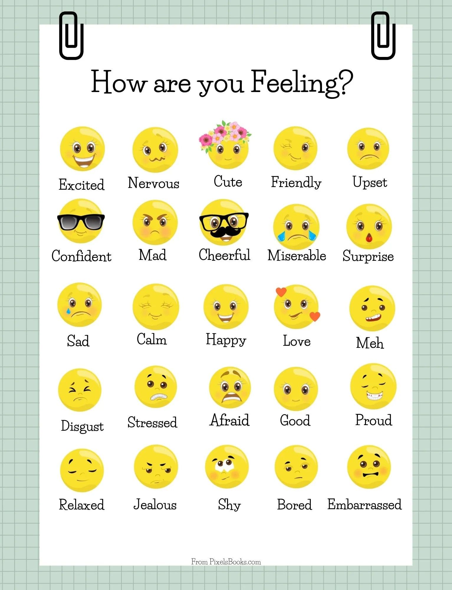 Emojis with names of feelings